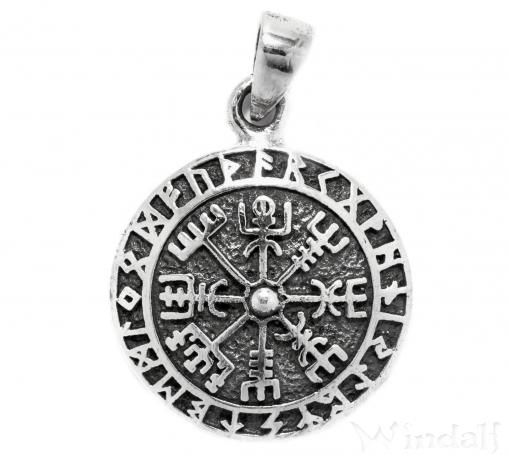 WINDALF Kleiner Wikinger-Anhänger TALIZAR Ø 1.7 cm Vegvisir Kompass mit Runen Silber - Windalf.de
