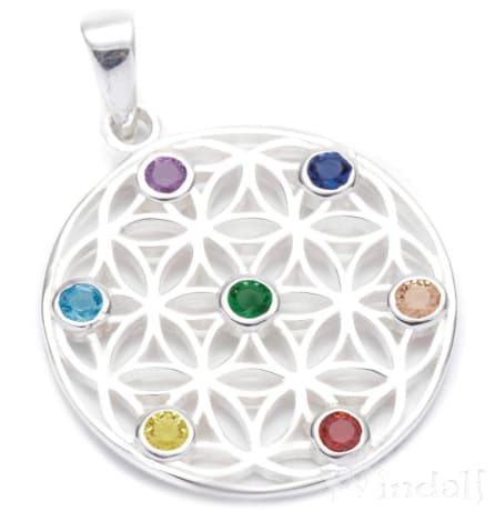 WINDALF Harmony Anhänger LUCY Ø  2.7 cm Blume des Lebens mit Bunten Steinen Silber - Windalf.de