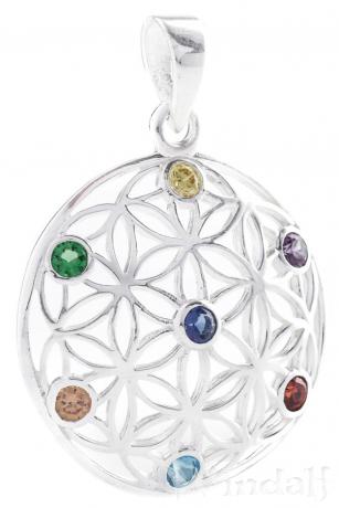 WINDALF Harmony Schmuck Anhänger LOREEN Ø 2.7 cm Blume des Lebens Mit bunten Steinen Silber - Windalf.de