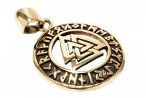 WINDALF Wikinger Anhänger VALKNUT 3 cm Wotansknoten mit Runen Skandinavisches Amulett Bronze - Windalf.de