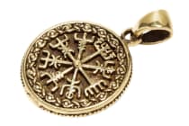 WINDALF Kleiner Wikinger-Anhänger VEGVISIR Ø 1.9 cm Nordischer Kompass mit Zopfmuster Bronze - Windalf.de