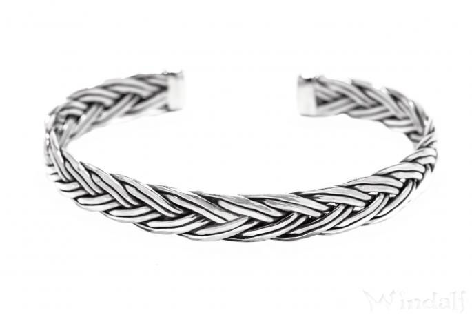 WINDALF Vikings Armreif ARDOR Ø 6.2 cm Partner-Armschmuck Vintage Zopf-Design Handarbeit Silber - Windalf.de