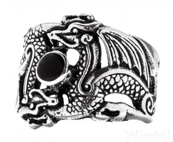 WINDALF Drachen-Ring FENURA 19 mm Drachen Schmuck Onyx Silberring WINDALF Drachen-Ring FENURA 19 mm Drachen Schmuck Onyx Silberring - Windalf.de