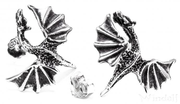 WINDALF Große Ohrstecker DRACONIS 20 mm Geflügelter Drache Ohrschmuck Silber WINDALF Große Ohrstecker DRACONIS 20 mm Geflügelter Drache Ohrschmuck Silber - Windalf.de