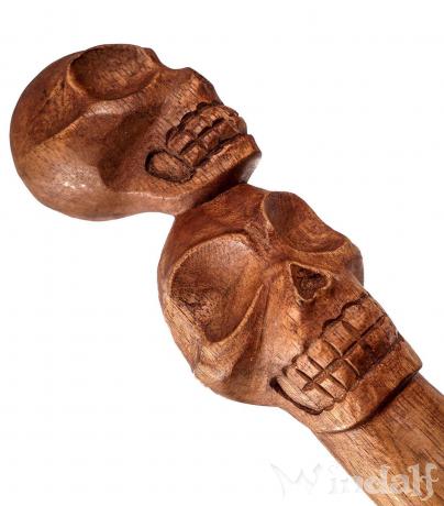 WINDALF Alchemisten Wanderstock SKULL 180 cm 2 Totenköpfe Gothic Wanderstab Handgearbeitet aus Holz - Windalf.de