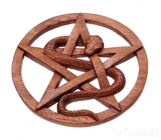 WINDALF Pentagramm & Schlangen Wandrelief PENTARA Ø 23 cm Schutz& Heil Holzbild Handarbeit - Windalf.de