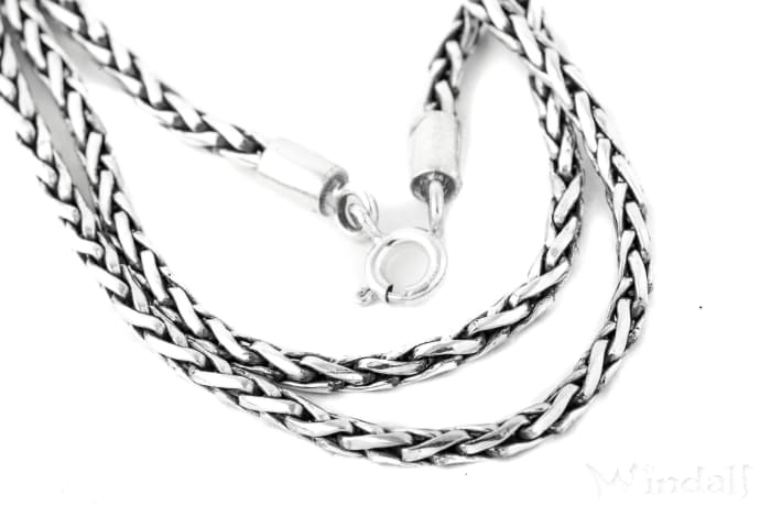 WINDALF Historische Halskette FALKONA 60 cm Wikinger Zopfkette Handarbeit Silber - Windalf.de