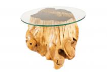 WINDALF Rustikaler Holztisch mit Glasplatte MELIAN 65 cm Natur Wohnzimmertisch Unikat Handarbeit aus Wurzelholz - Windalf.de