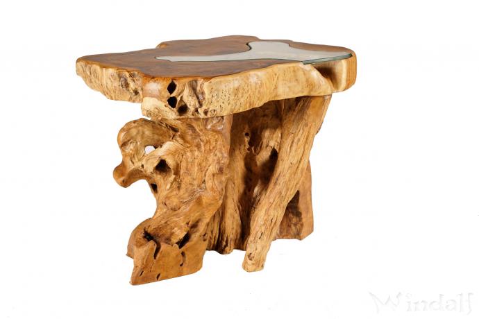 WINDALF Hoher Rustikaler Couchtisch SARI 65 cm Natur Wohnzimmertisch