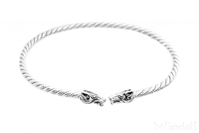 WINDALF Männer Silber Torques THORAN 13.8 cm Wikinger Drachen Halsreif Handarbeit - Windalf.de