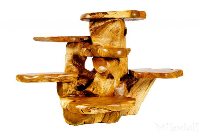 WINDALF Natur Blumenbank mit 6 Ablagen HALETH 100 cm Rustikale Pflanzentreppe Handarbeit aus Wurzelholz - Windalf.de