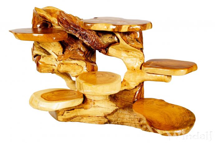 WINDALF Rustikale Adler Blumenbank ARAZ 130 cm Natur Pflanzentreppe mit