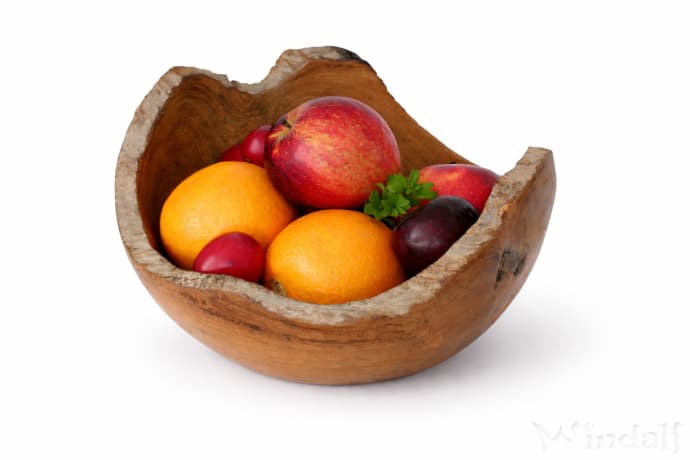 WINDALF Nat&uuml;rliche Obstschale LINDA &Oslash; 25 cm Rustikale Holzschale Handarbeit aus Wurzelholz - Windalf.de