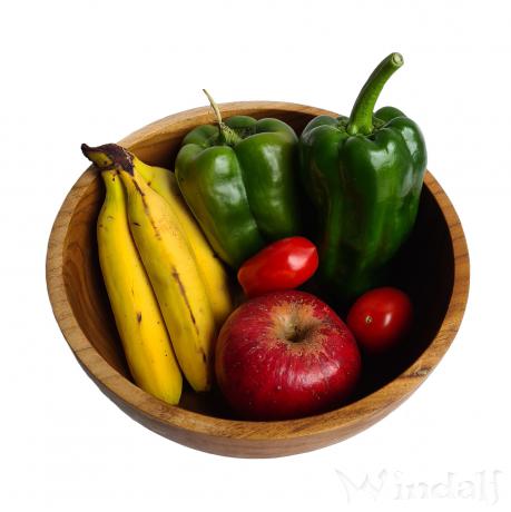 WINDALF Gro&szlig;e Natur Teakholzschale SANJA &Oslash; 20 cm Robuste Salatschale & Obstschale Handarbeit aus Teakholz - Windalf.de