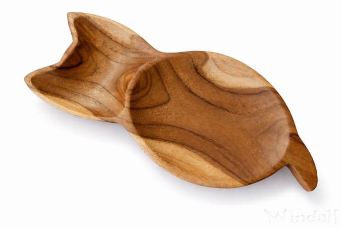 WINDALF Kleine Katzen-Teakholzschale CATTY 31 cm Schmuck& Seifenschale Snackschale Handarbeit aus Teakholz - Windalf.de