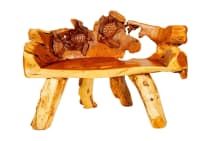 WINDALF Teak Sitzbank mit 3 Schildkröten INIESTA 120 cm Lounge Garten Holzbank Handarbeit aus Wurzelholz - Windalf.de