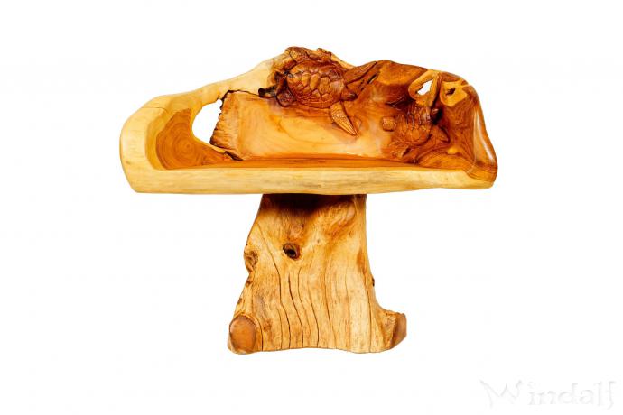 WINDALF Rustikaler Hobbit-Stuhl mit 2 Schildkröten Cora WINWOOD 85 cm Küchen Holz-Stuhl Handarbeit aus Wurzelholz - Windalf.de