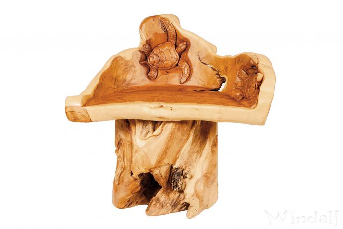 WINDALF Rustikaler Stuhl mit 2 Schildkröten CHELAST 71 cm Handarbeit aus Wurzelholz - Windalf.de