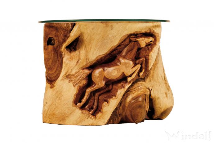 WINDALF Runder Couchtisch mit Pferd MAESTRO Ø 60 cm Wohnzimmertisch mit Glasplatte Beistelltisch Handarbeit aus Wurzelholz WINDALF Runder Couchtisch mit Pferd MAESTRO Ø 60 cm Wohnzimmertisch mit Glasplatte Beistelltisch Handarbeit aus Wurzelholz - Windalf.de