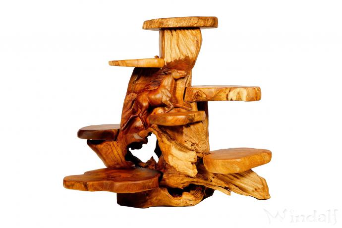 WINDALF Blumenbank mit Pferd HORSE 85 cm Natur Pflanzentreppe Handarbeit aus Wurzelholz - Windalf.de
