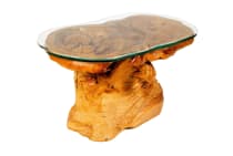 WINDALF Rustikaler Couchtisch mit 4 Schildkr&ouml;ten BRYNA 90 cm mit Glasplatte Handarbeit aus Wurzelholz - Windalf.de