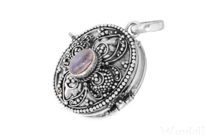 WINDALF Bohemian MondsteinSchmuck Anhänger DANA 3.2 cm Foto-Medaillon Mondstein Handarbeit Silber - Windalf.de