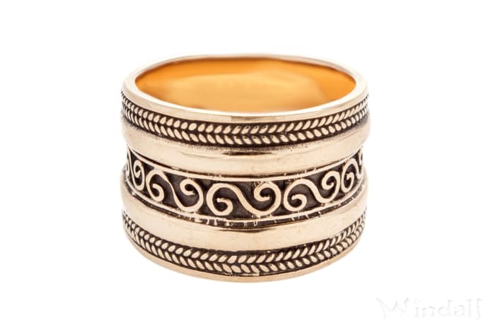WINDALF Breiter Wikinger Ring AYRIN 12 mm Mittelalter-Schmuck Freundschaftsring Bronzering - Windalf.de