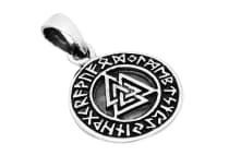 WINDALF Wikinger Schmuck Anhänger VALKNUT Ø 2 cm Wotansknoten mit Runen Silber - Windalf.de