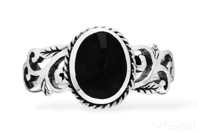 WINDALF Damen Ring HOPE 10 mm Onyx Zarte Ornamentik Silber - Windalf.de