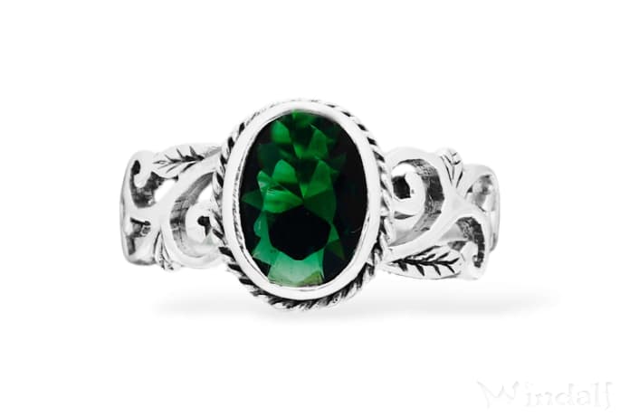 WINDALF Damen Ring HOPE 10 mm Grüner Smaragd Zarte Ornamentik Silber - Windalf.de