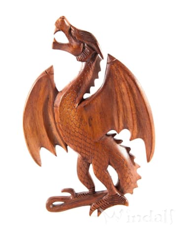 WINDALF Wandbild MAHLZAHN 25 cm Feuerdrache Handarbeit aus Holz - Windalf.de