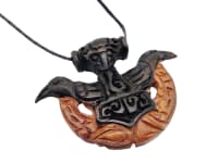 WINDALF Wikinger Schmuck Anhänger RAVE 3.8 cm Thorshammer Hugin & Munin Handarbeit Holz - Windalf.de