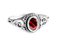 WINDALF Damen Ring MARA 10 mm Roter Zirkonia Granat Zarte Ornamentik Silber - Windalf.de