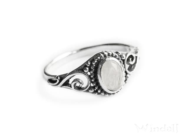 WINDALF Damen Ring MARA 10 mm Mondstein Zarte Spiralen Silber - Windalf.de
