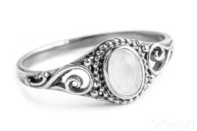 WINDALF Damen Ring MARA 10 mm Mondstein Zarte Spiralen Silber - Windalf.de