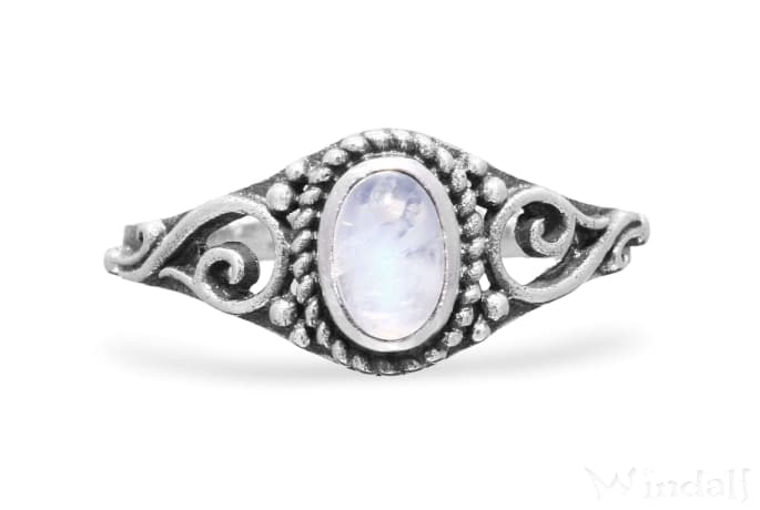 WINDALF Damen Ring MARA 10 mm Mondstein Zarte Spiralen Silber - Windalf.de
