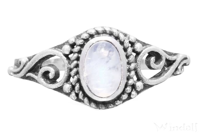WINDALF Damen Ring MARA 10 mm Mondstein Zarte Spiralen Silber - Windalf.de