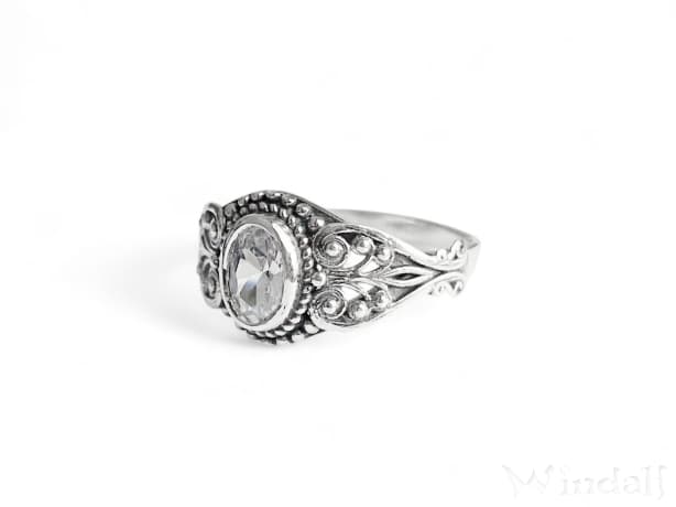 WINDALF Damen Ring MIA 10 mm Weißer Kristall Zarte Ornamentik Silber - Windalf.de