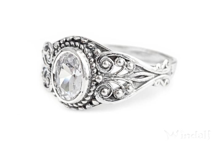 WINDALF Damen Ring MIA 10 mm Wei&szlig;er Kristall Zarte Ornamentik Silber - Windalf.de