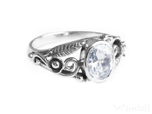 WINDALF Damen Ring AURORA 9 mm Weißer Kristall Spiralen & Zarte Blätter Silber - Windalf.de