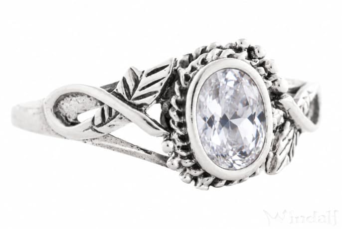 WINDALF Zarter Damen Ring LIANA 8 mm Elfenschmuck Wei&szlig;er Kristall Midi-Ring Silber - Windalf.de