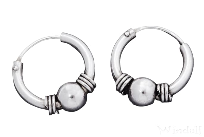 WINDALF Creolen ALRAN 14 mm Ohrschmuck mit Kugel Handarbeit Silber - Windalf.de