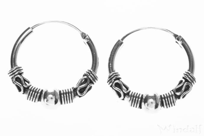 WINDALF Vintage Silbercreolen SANA 20 mm Ohrringe mit Kugel Handarbeit Silber - Windalf.de
