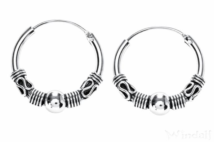 WINDALF Vintage Silbercreolen SANA 20 mm Ohrringe mit Kugel Handarbeit Silber - Windalf.de