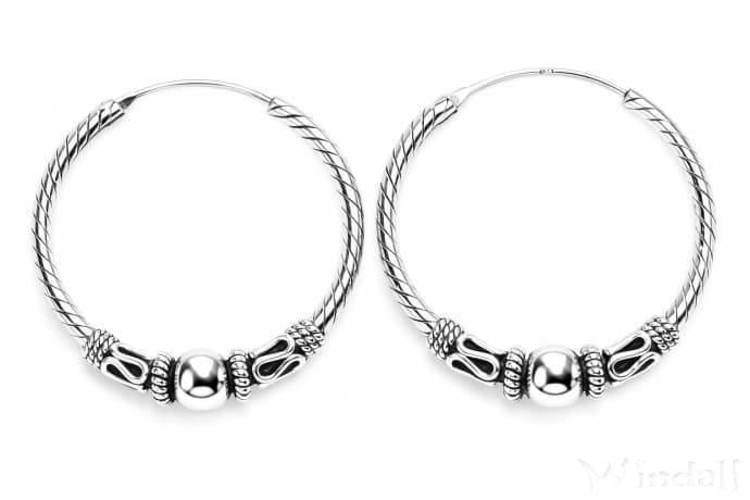 WINDALF Wikinger Silber-Creolen ARVAR &Oslash; 25 mm Special Ohrringe mit Kugel Handarbeit Silber - Windalf.de