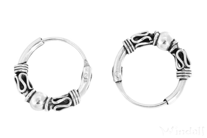 WINDALF Feine Silber-Creolen SINA Ø 12 mm Vintage Ohrringe mit Kügelchen Handarbeit Silber - Windalf.de