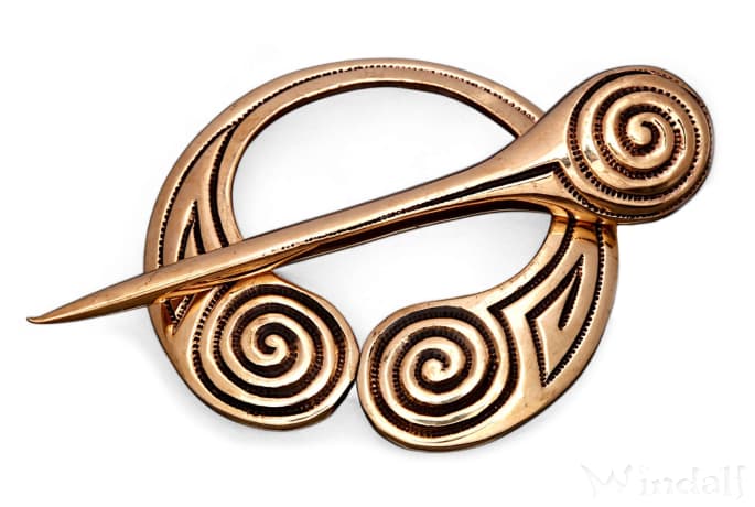 WINDALF Irische Keltische Fibel AUREJA 4.2 cm Celtic Spirals Tuchnadel Bronze - Windalf.de