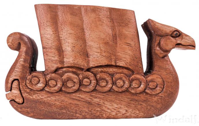 WINDALF Vikings Schmuckkästchen NORTHWIND 13.5 cm Zauberdose Drachenboot Handarbeit aus Holz - Windalf.de